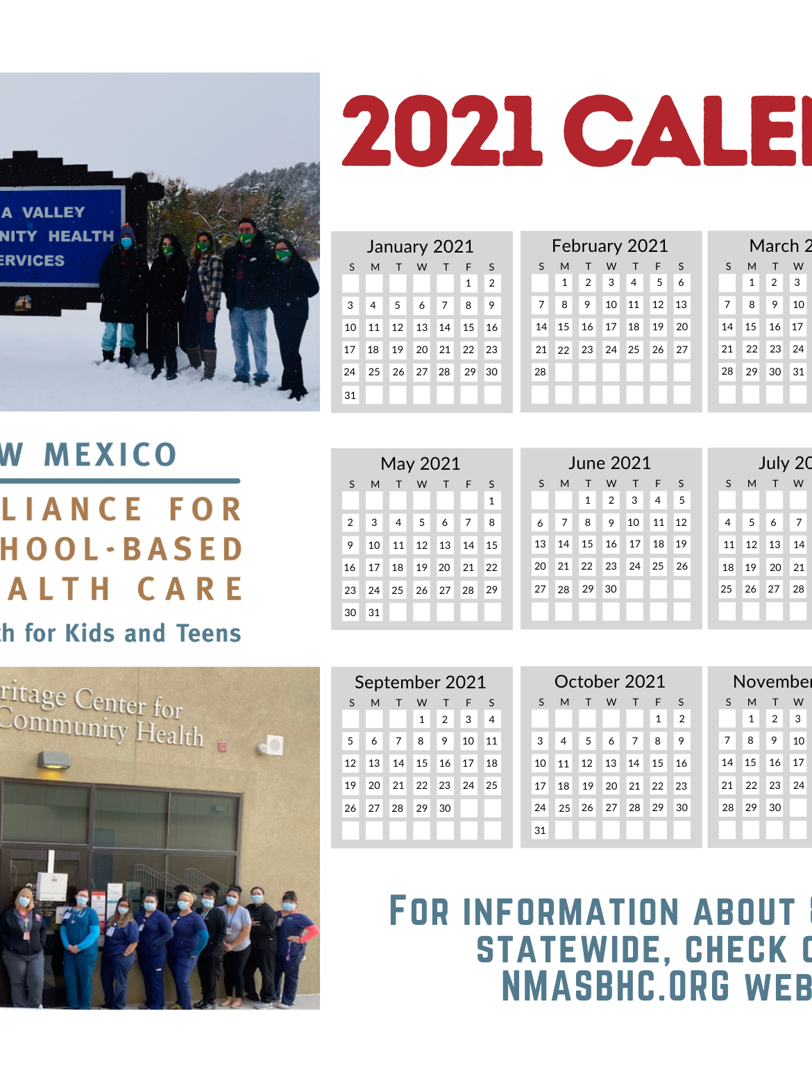 2021 NMASBHC Calendar New Mexico Alliance for SchoolBased Health Care